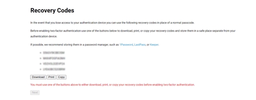 2FA recovery codes