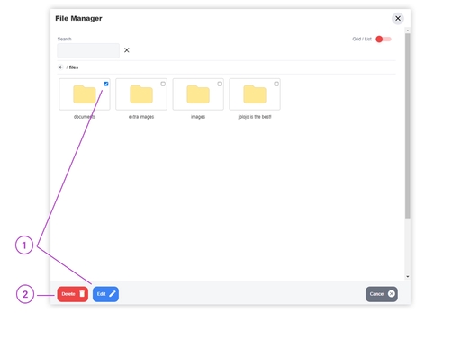 Editing or deleting a file/folder in file manager
