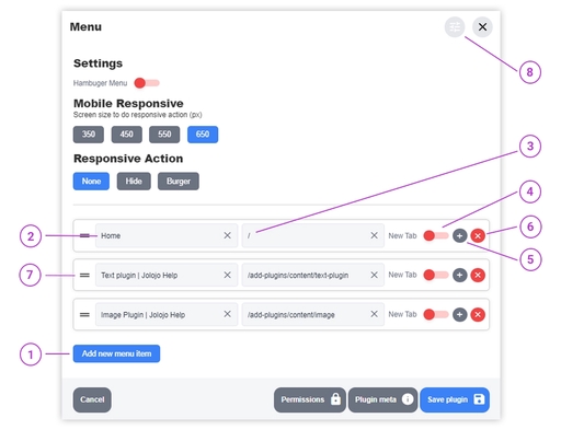 Menu plugin modal